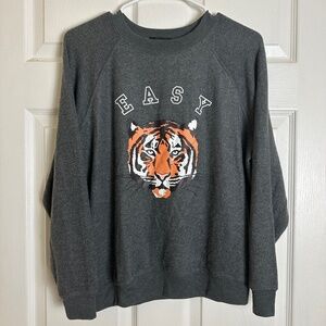 Wildfox Gray Easy Tiger Long Sleeve Graphic Sweatshirt Women Size XS